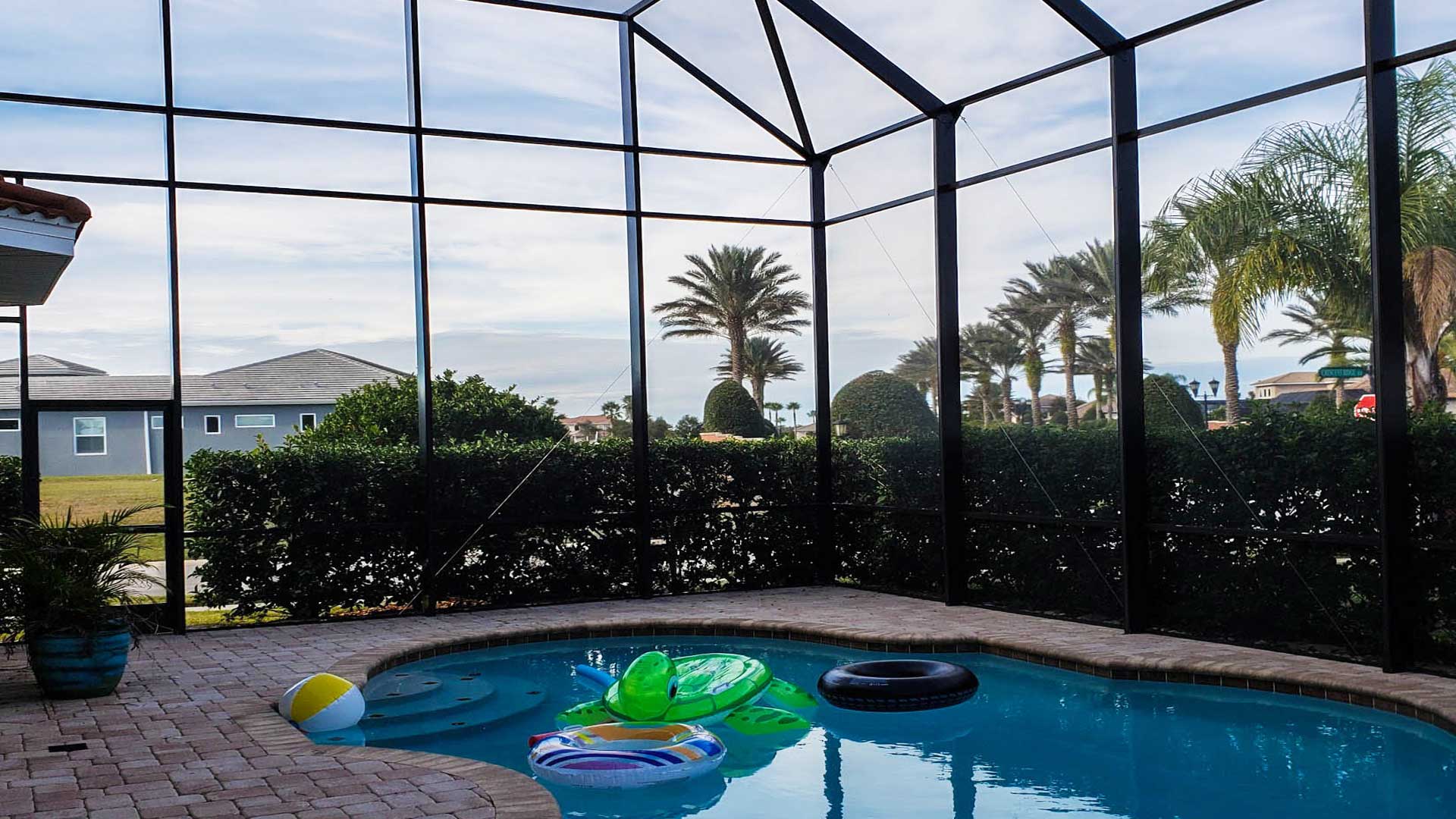 Two story pool cage at a large home in Lakeland, FL.