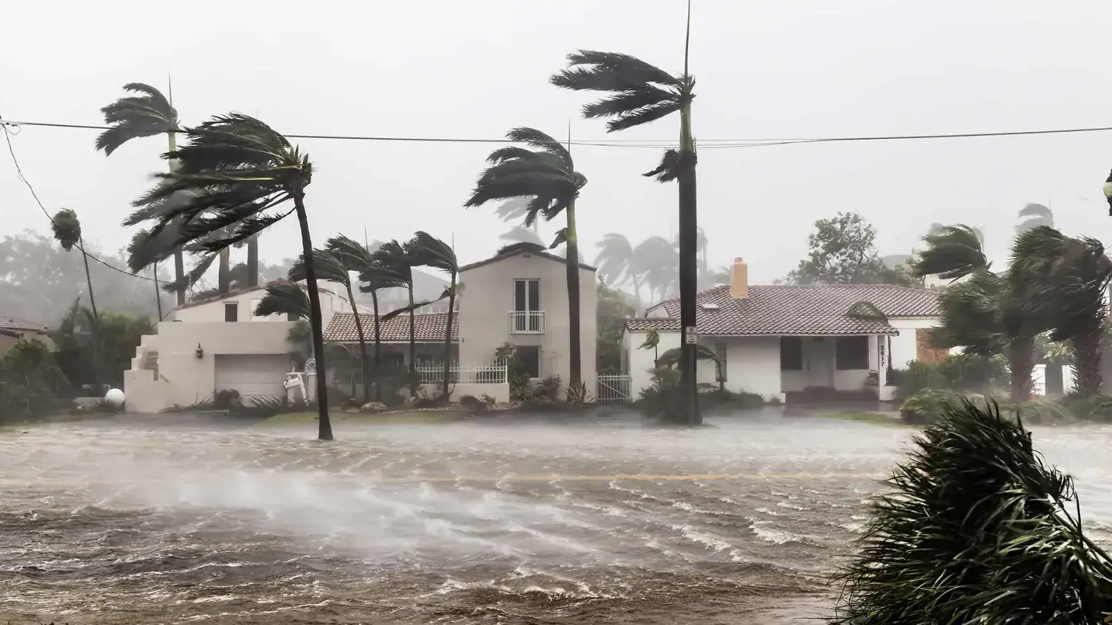 Hurricane winds and flooding during a storm