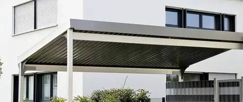 Aluminum patio cover installed over an outdoor seating area