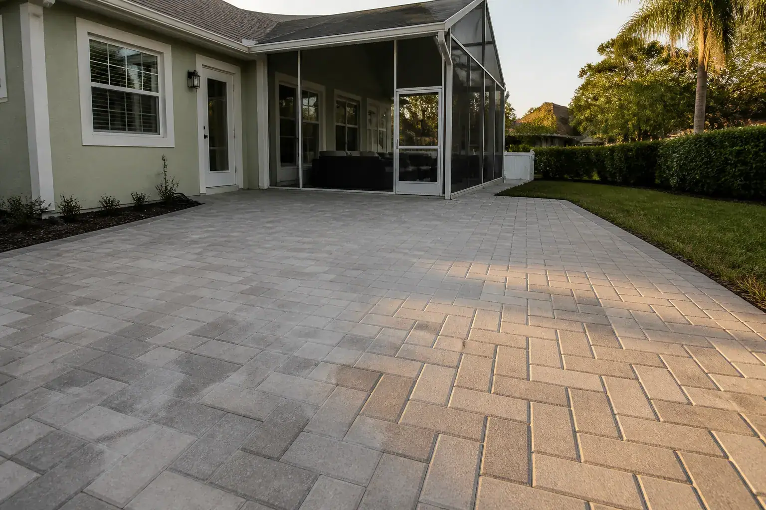 Paver installation in Lakeland, FL on a patio next to a lanai