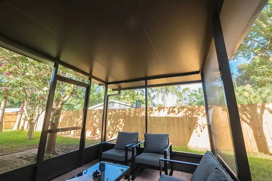 New screen room interior with seating area